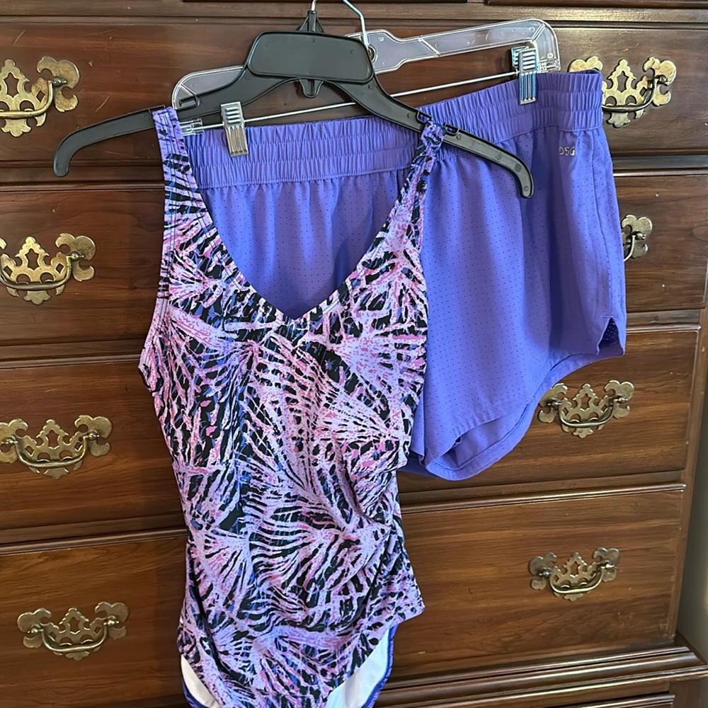 Women’s Speedo swim suit with matching swim/cover up shorts, DSG brand.